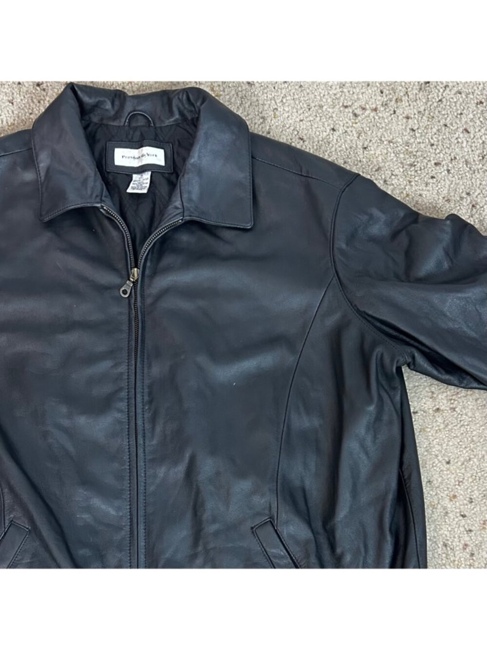 Vintage Preston & York Black Leather Bomber Jacket Classic Size XL Men's - Picture 3 of 7